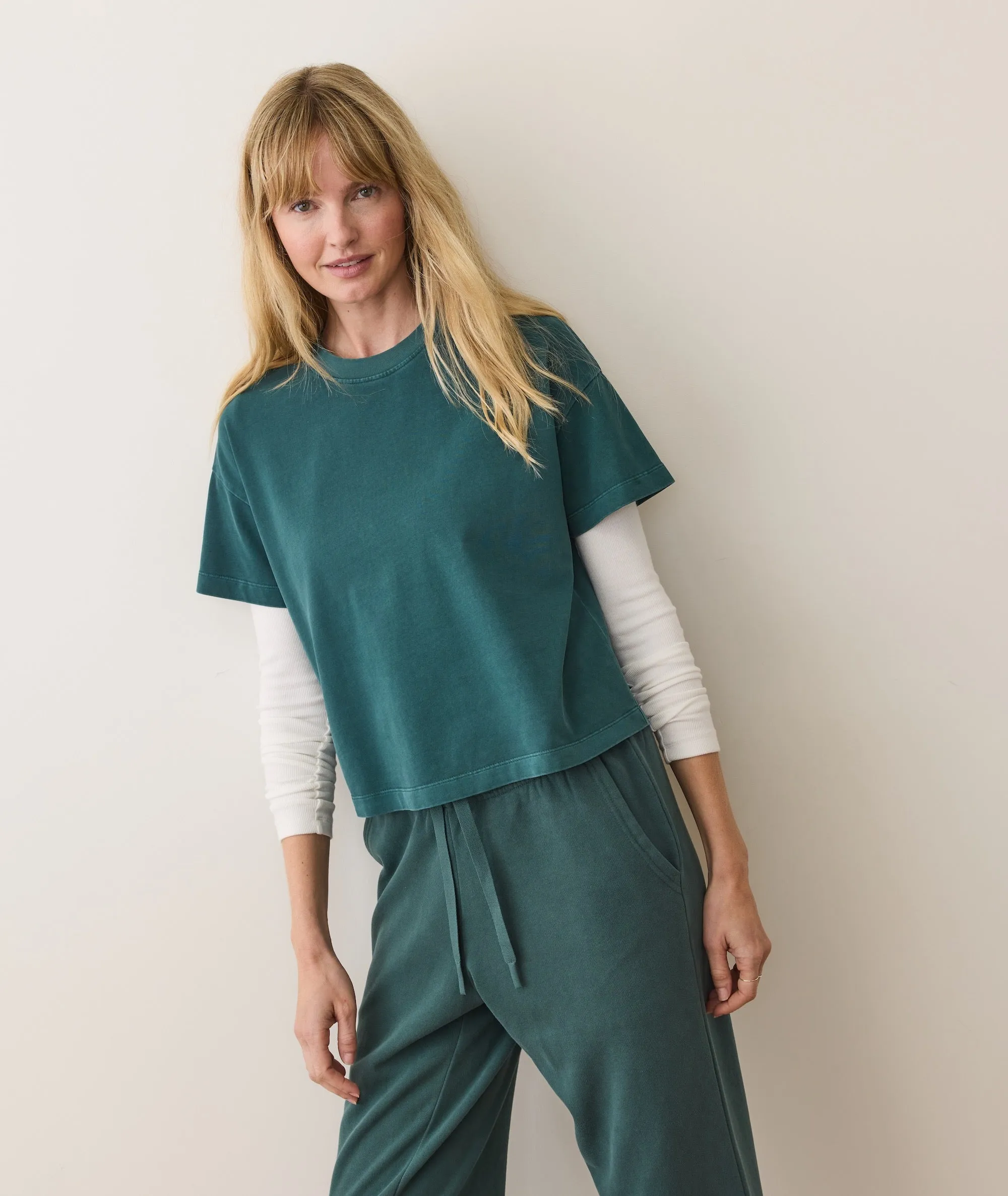 Women's Luxe Sueded Tee in Rainforest sold by Marine Layer