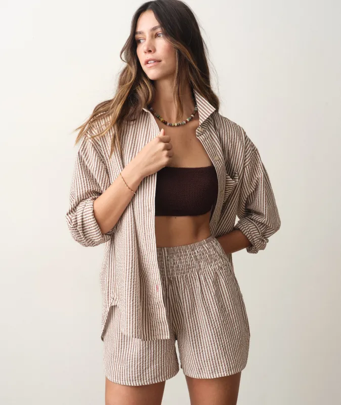 Gracey Oversized Seersucker Shirt made by Marine Layer