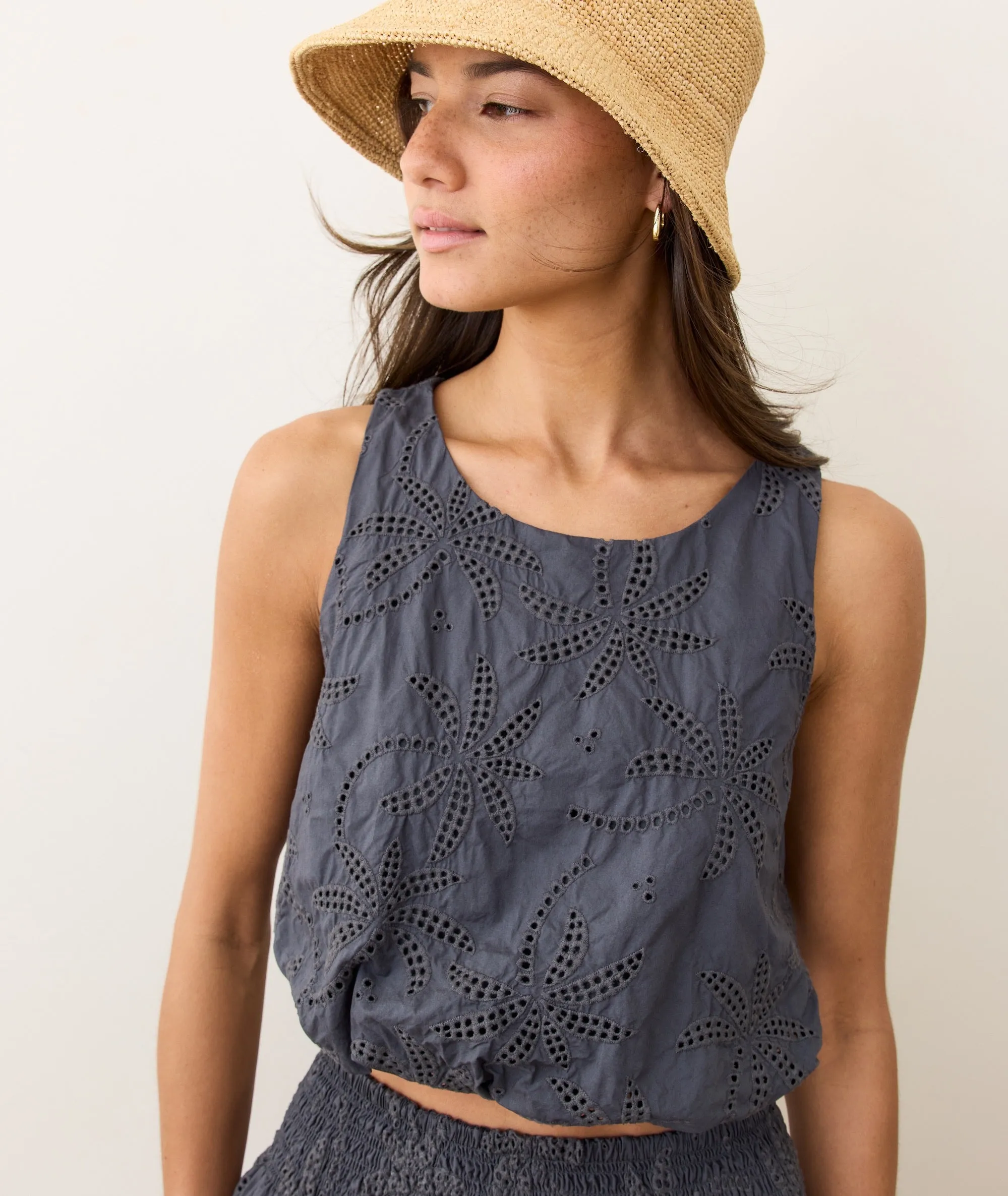 Sage Eyelet Bubble Tank sold by Marine Layer product image thumbnail 3