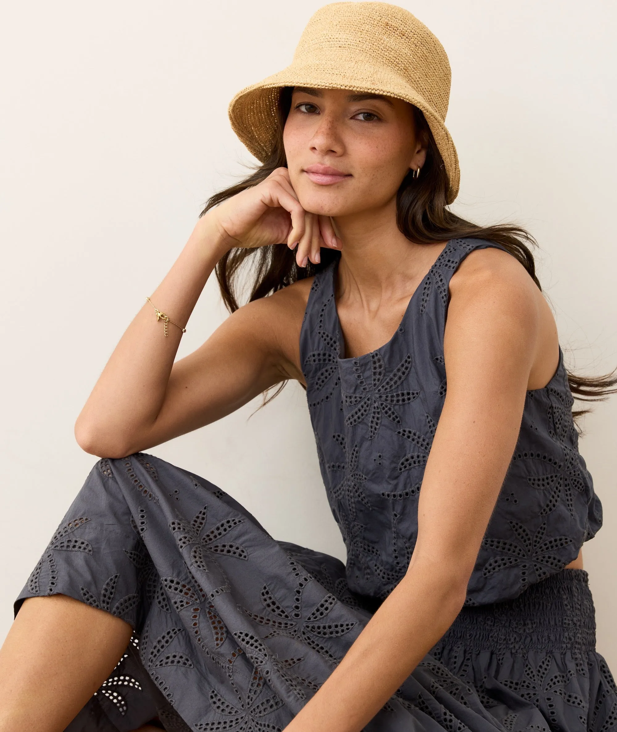 Sage Eyelet Bubble Tank sold by Marine Layer