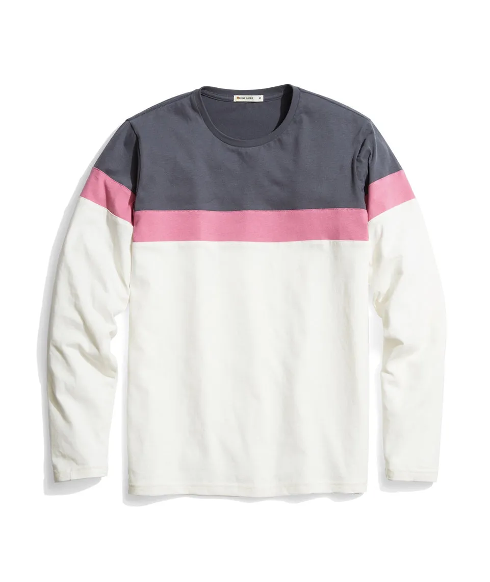 Jacob Pieced Crewneck in Magnet/Rose/Natural sold by Marine Layer
