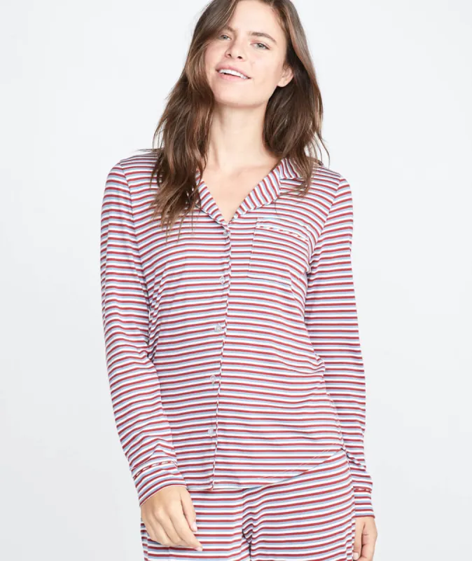 Classic PJ Top in Rosewood Stripe sold by Marine Layer