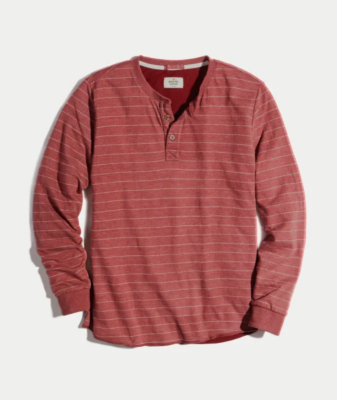 Double Knit Henley in Raisin sold by Marine Layer