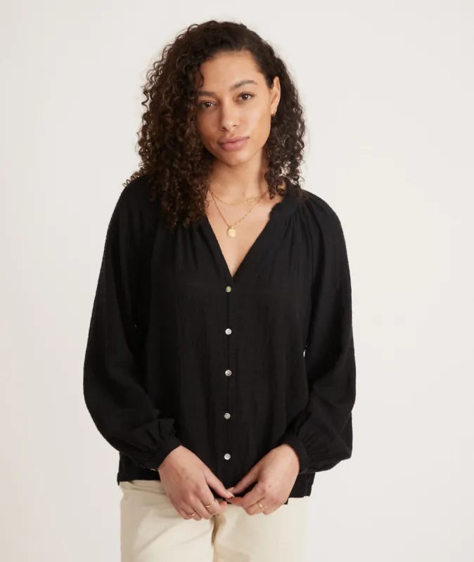 Nixi Collarless Blouse sold by Marine Layer