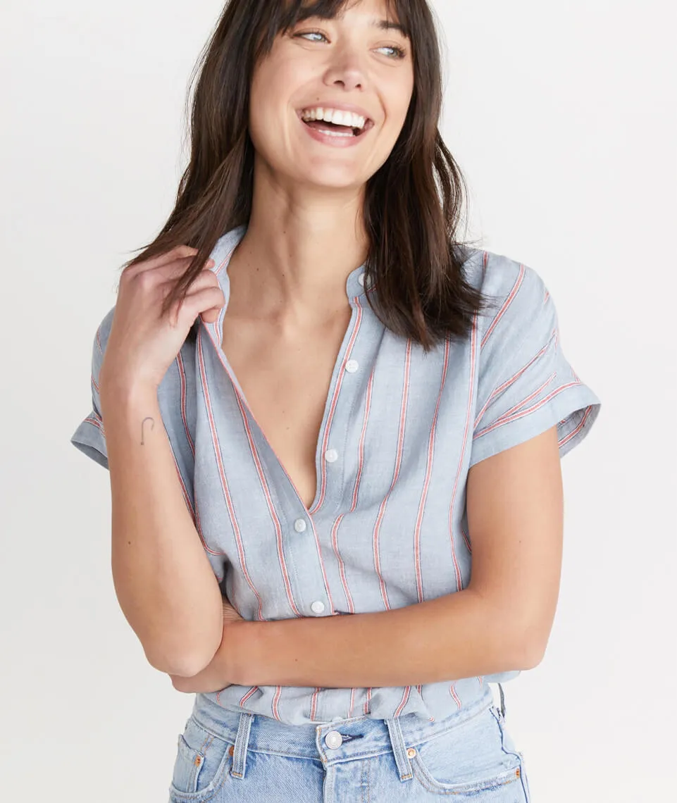 Paige Button Down in Ashley Blue sold by Marine Layer