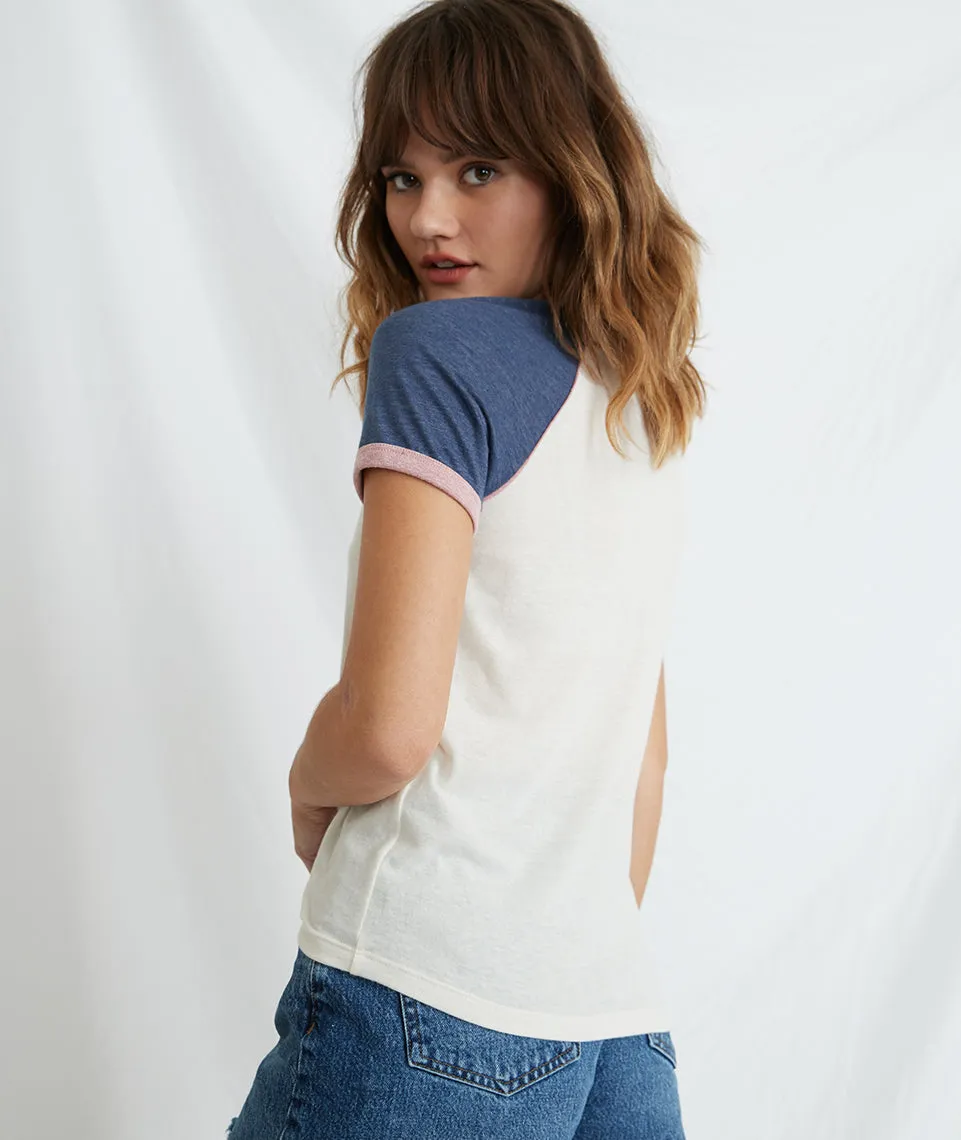 Mia Raglan in Natural/Cobalt sold by Marine Layer product image thumbnail 2