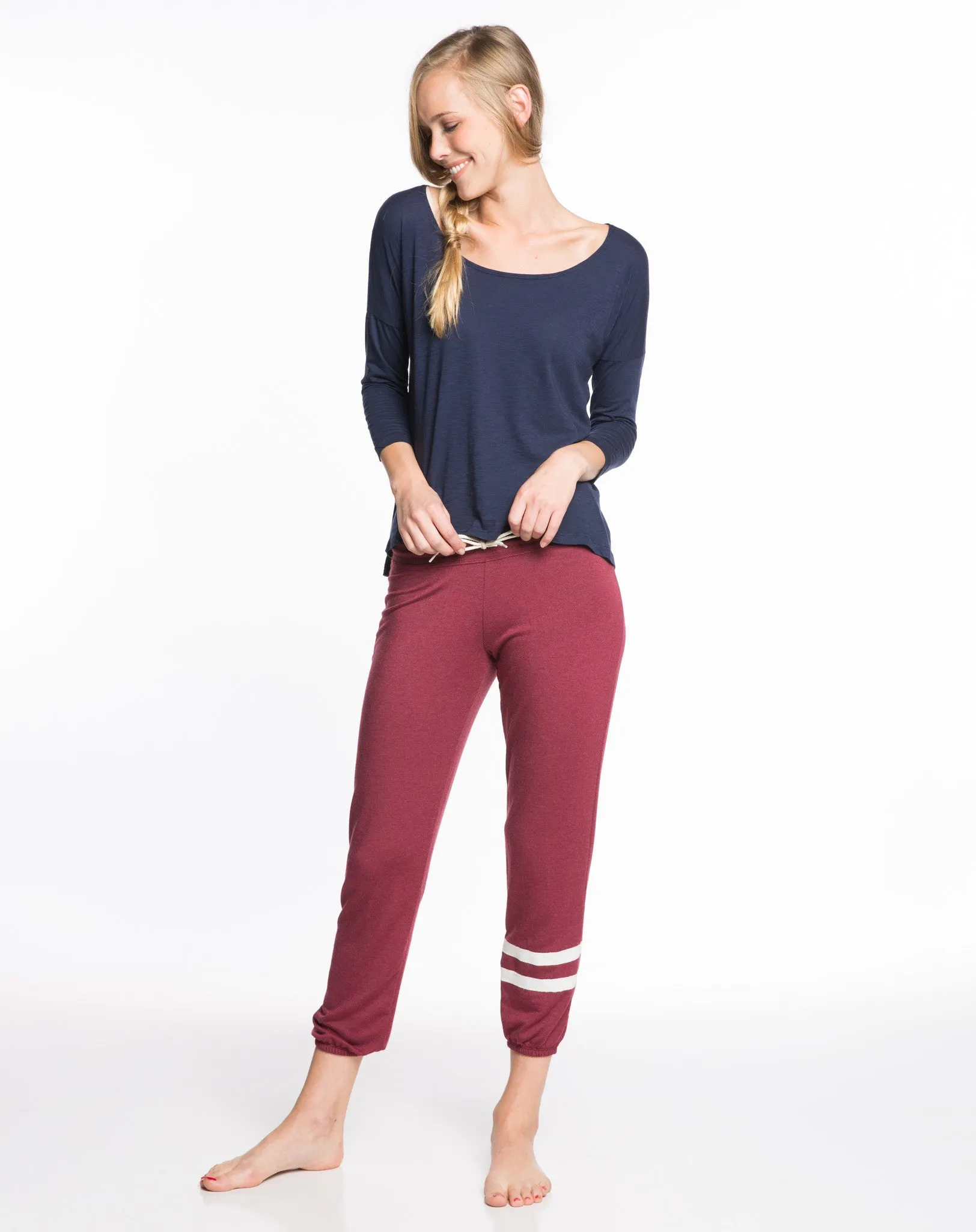 Varsity Stripe Joggers - Tibetan Red sold by Marine Layer