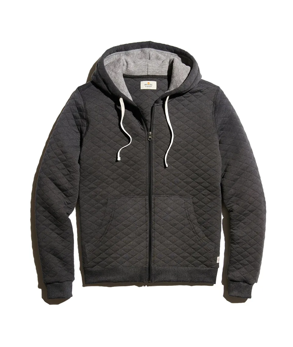 Quilted Zip Hoodie in Charcoal Heather sold by Marine Layer
