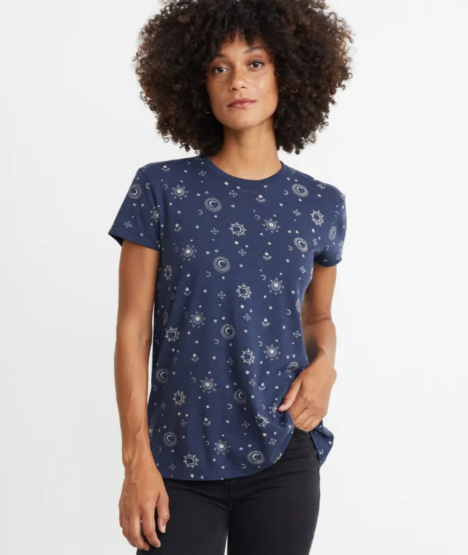 Swing Crew in Black Iris Starry Print sold by Marine Layer