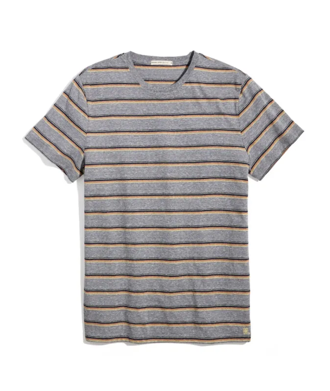 Signature Crew Tee in Heather Grey Sunset Stripe sold by Marine Layer