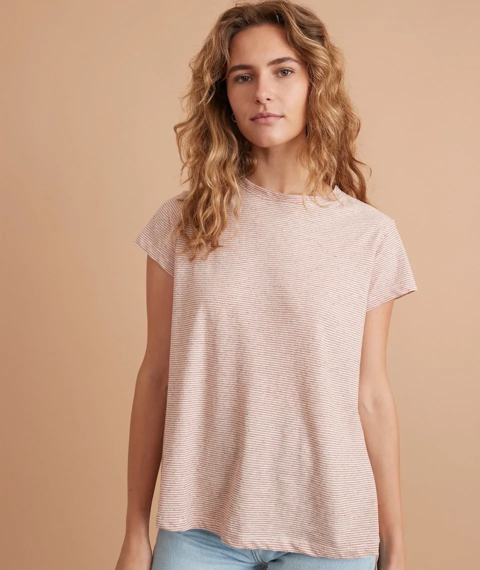 Swing Crew Tee in Confetti Red Stripe sold by Marine Layer