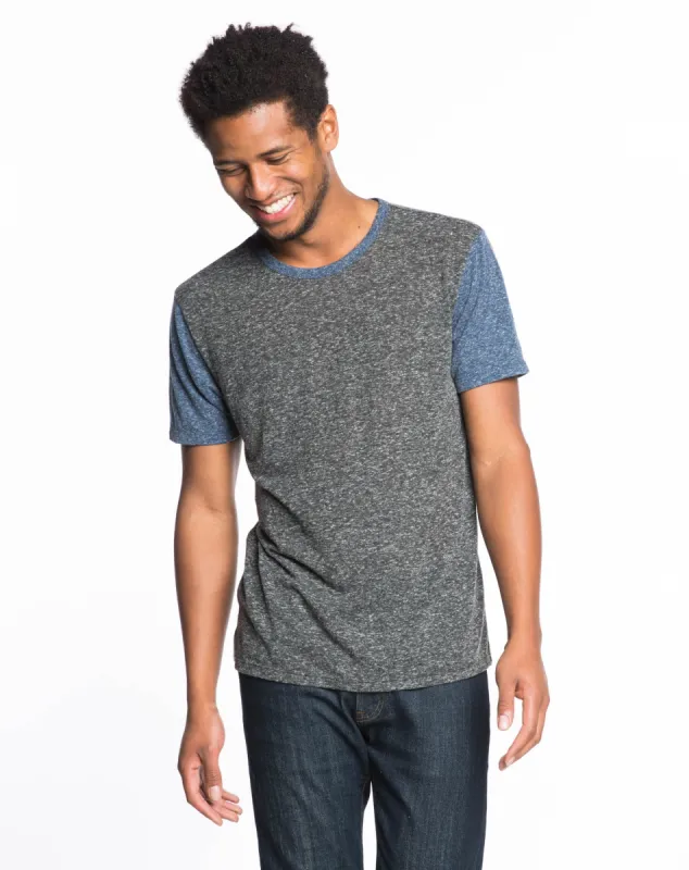 Melange Crewneck Tee - Charcoal Navy Colorblock sold by Marine Layer