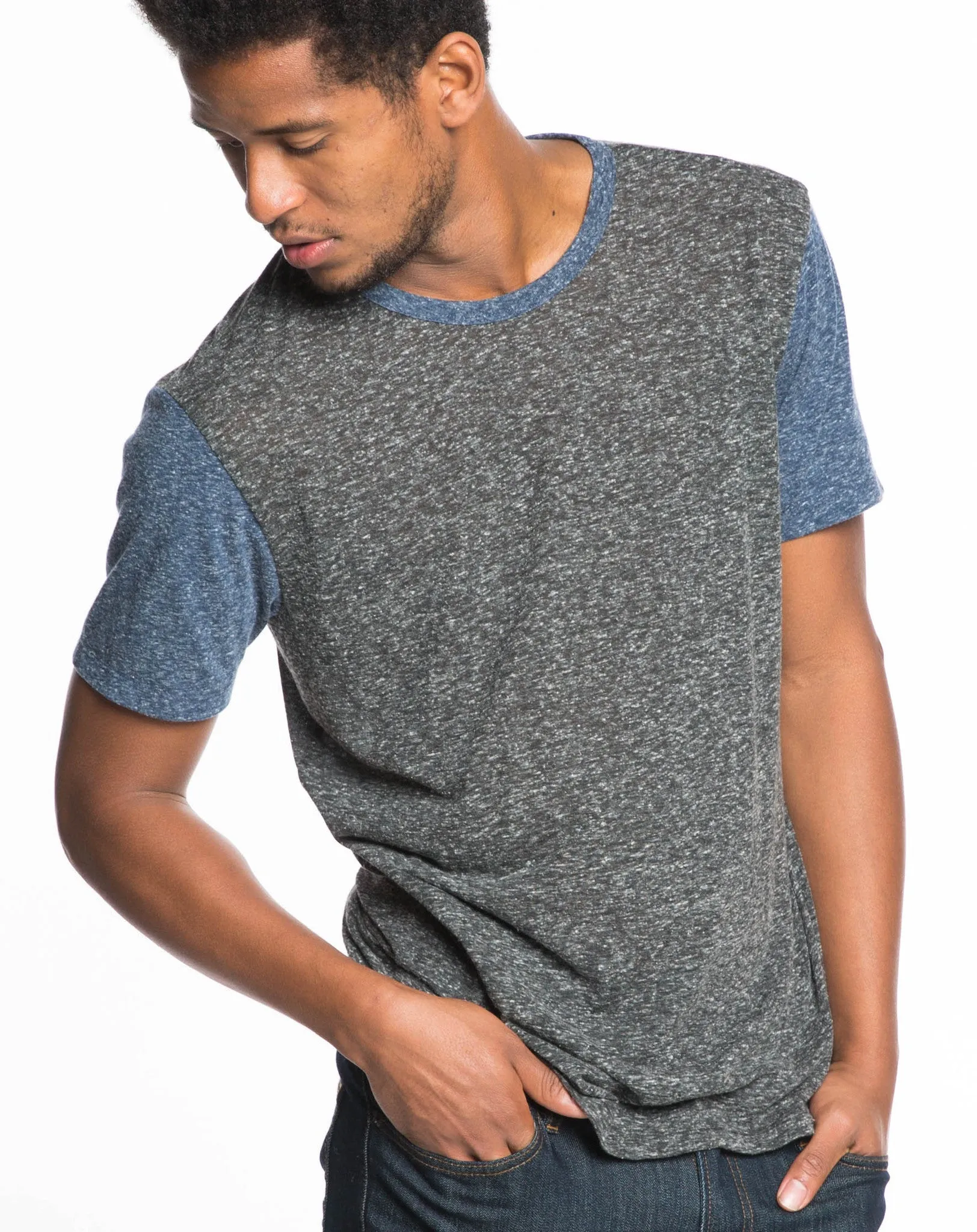 Melange Crewneck Tee - Charcoal Navy Colorblock sold by Marine Layer product image thumbnail 4