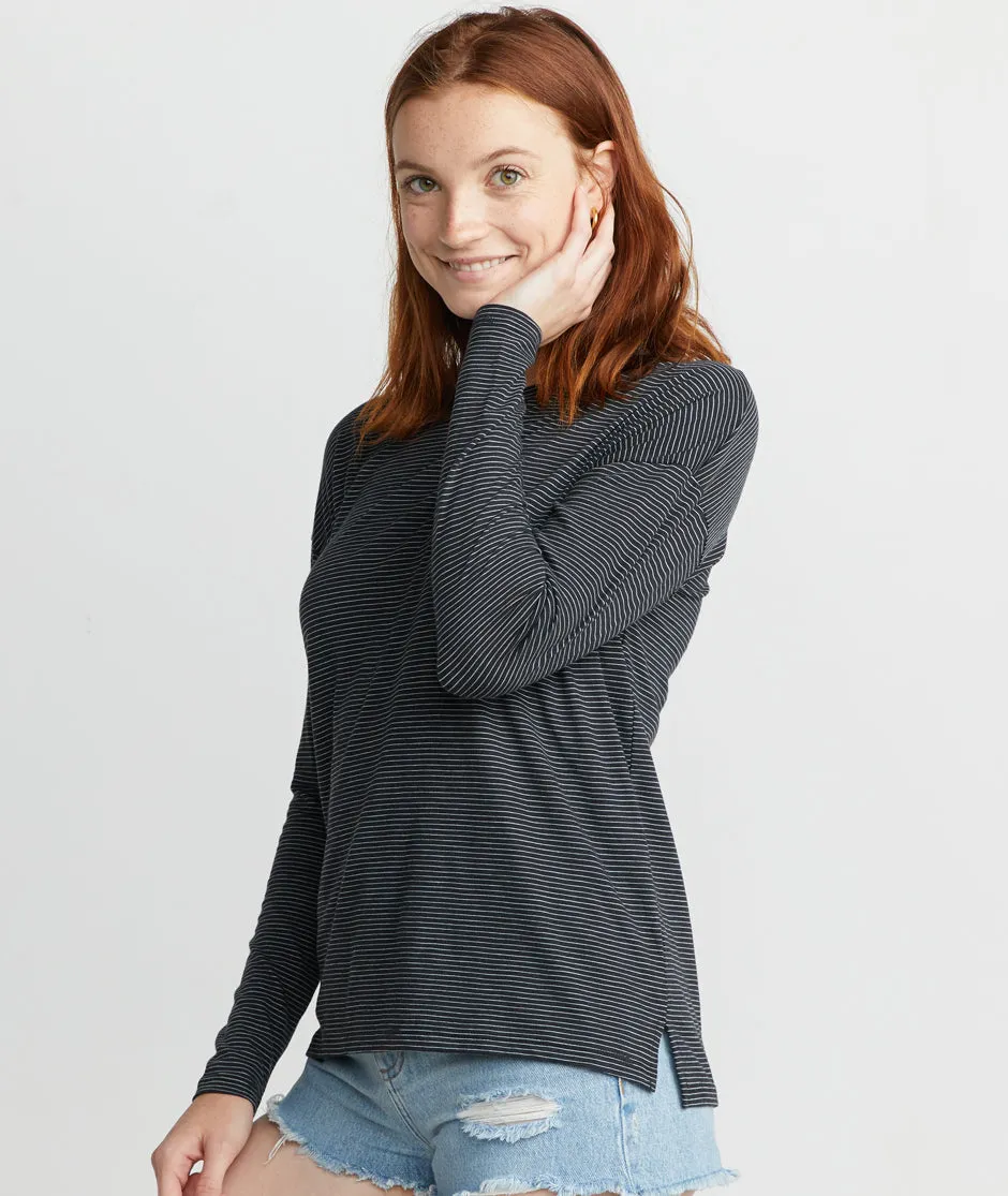 Mona Long Sleeve Crew in Black/White Stripe sold by Marine Layer