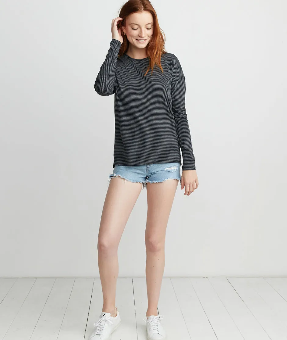 Mona Long Sleeve Crew in Black/White Stripe sold by Marine Layer product image thumbnail 3