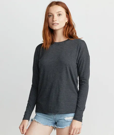 Mona Long Sleeve Crew in Black/White Stripe sold by Marine Layer product image thumbnail 2