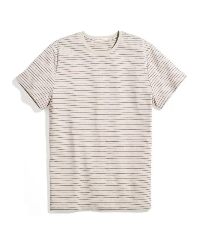 Signature Crew Tee in Oatmeal Heather Stripe sold by Marine Layer