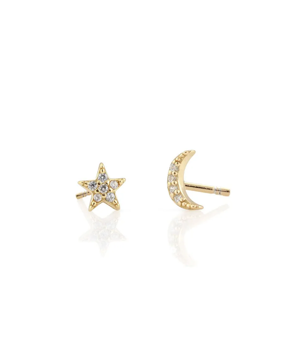 Kris Nations Star Moon Pave Stud Earrings in Gold sold by Marine Layer product image thumbnail 2