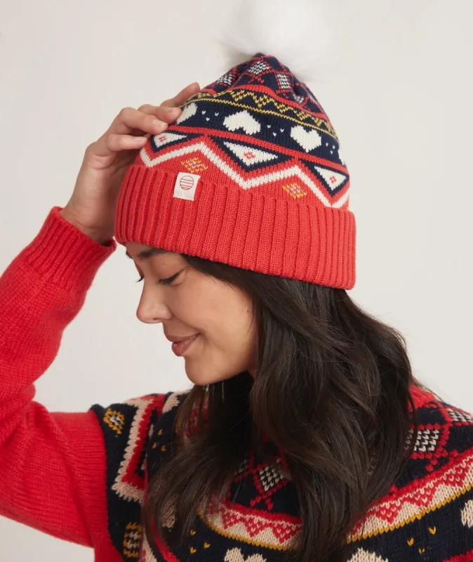Fair Isle Beanie in Red sold by Marine Layer