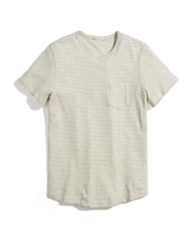 Saddle Hem Pocket Tee in Natural/Black Stripe sold by Marine Layer