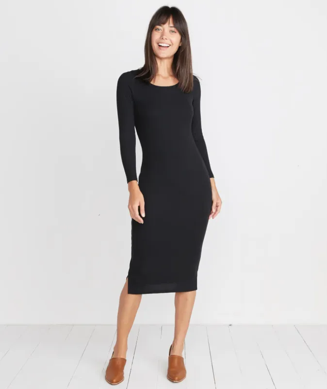 Longsleeve Lexi Midi Dress in Black Rib sold by Marine Layer