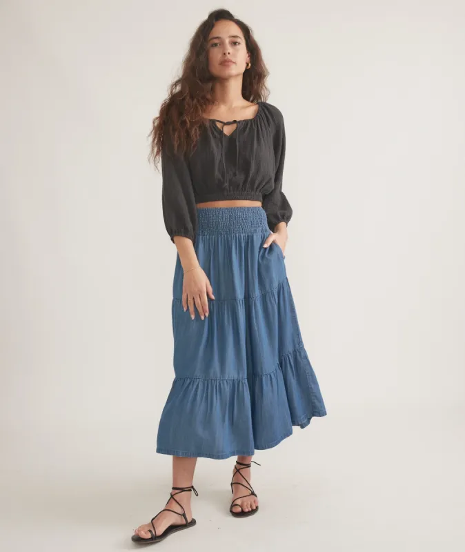 Corinne Chambray Maxi Skirt sold by Marine Layer