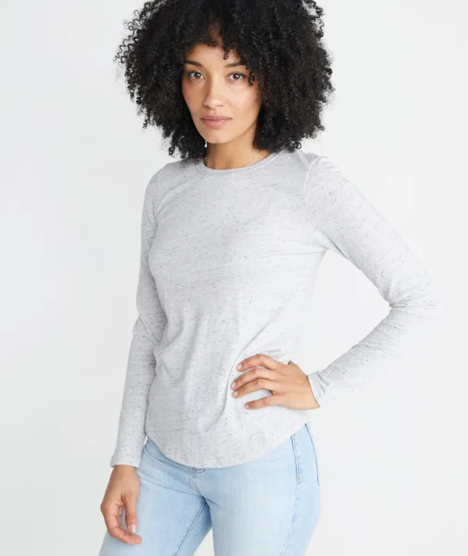Clover Longsleeve Saddle Tee in Light Heather Ash sold by Marine Layer