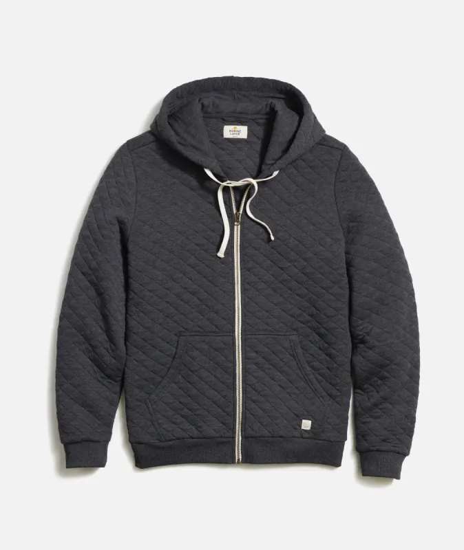 Men's Corbet Quilted Full Zip Hoodie in Dark Heather Grey sold by Marine Layer