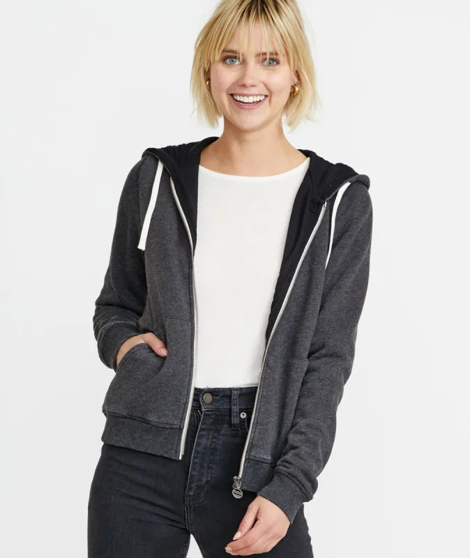 Signature Zip Lined Hoodie in Faded Black sold by Marine Layer
