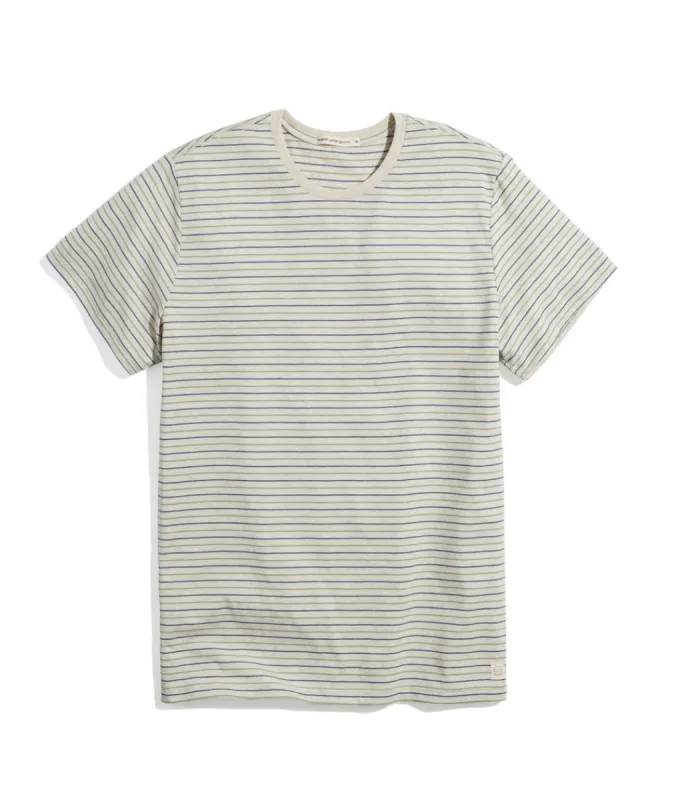 Signature Crew Tee in Hedge Green and Vintage Indigo Stripe sold by Marine Layer