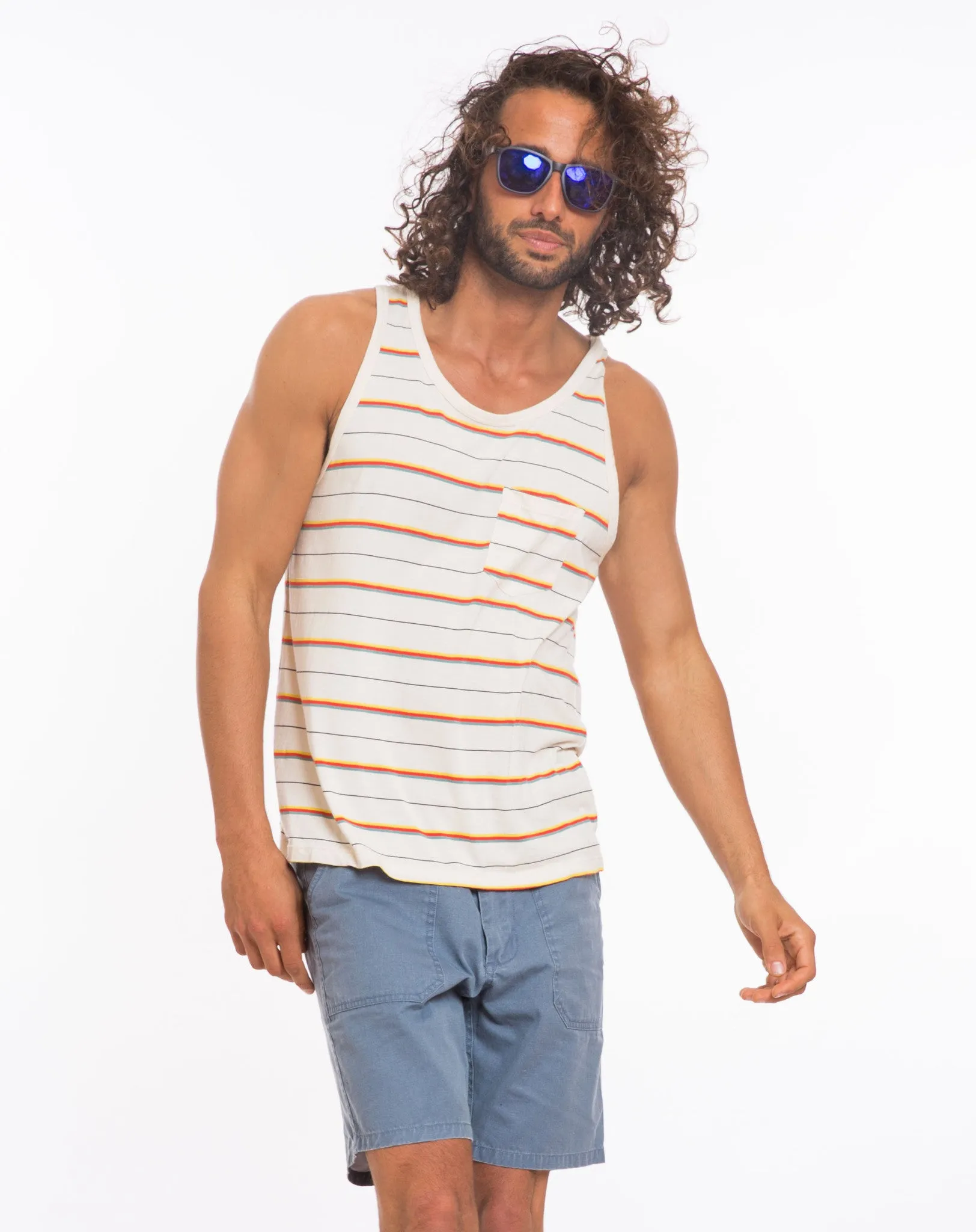 Beach Boys Pocket Tank - Natural Multistripe sold by Marine Layer