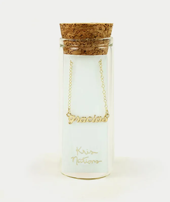 Kris Nations Gracias Script Necklace sold by Marine Layer