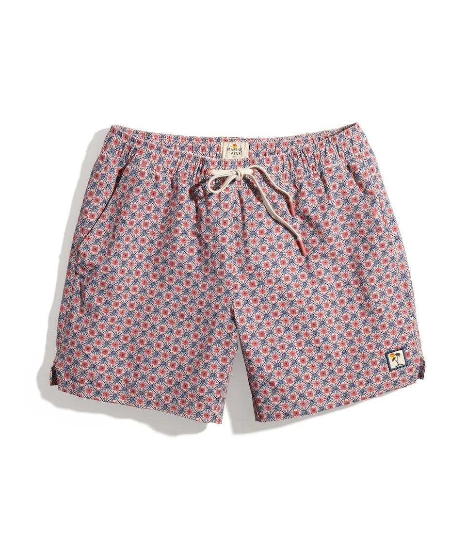 5" Swim Trunk in Faded Rose Geo Print sold by Marine Layer
