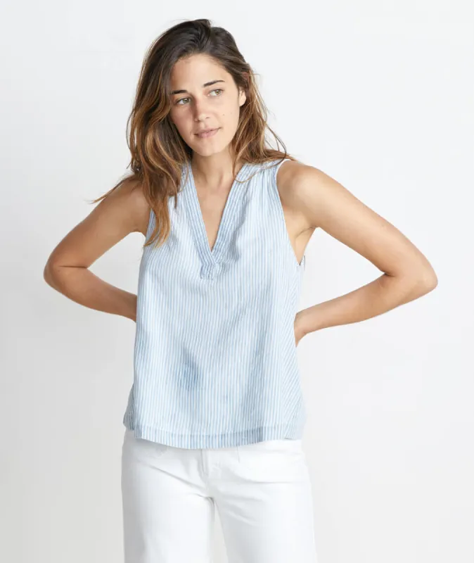 Sheri Tank in Chambray Stripe sold by Marine Layer