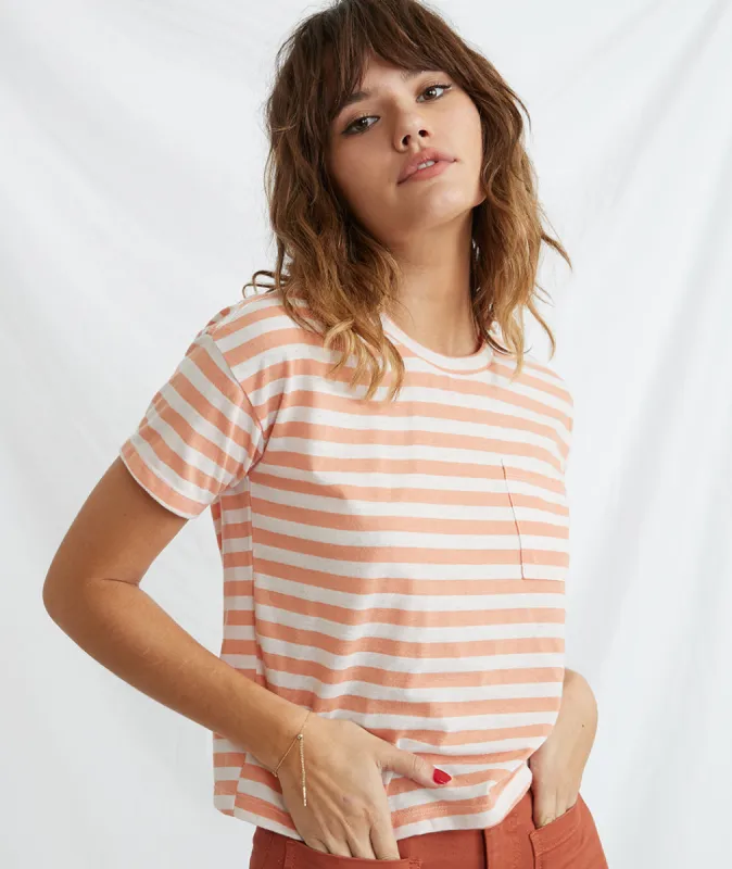 Libby Tee in Coral/White Stripe sold by Marine Layer