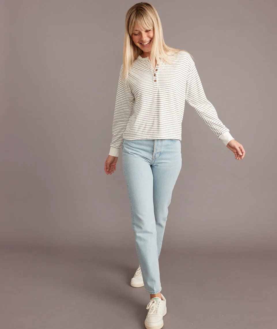 Carter Henley in White/Black Stripe sold by Marine Layer product image thumbnail 3