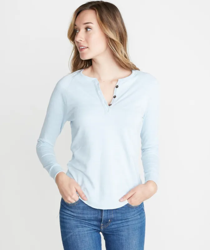 Double Knit Henley in Carolina Blue Stripe sold by Marine Layer