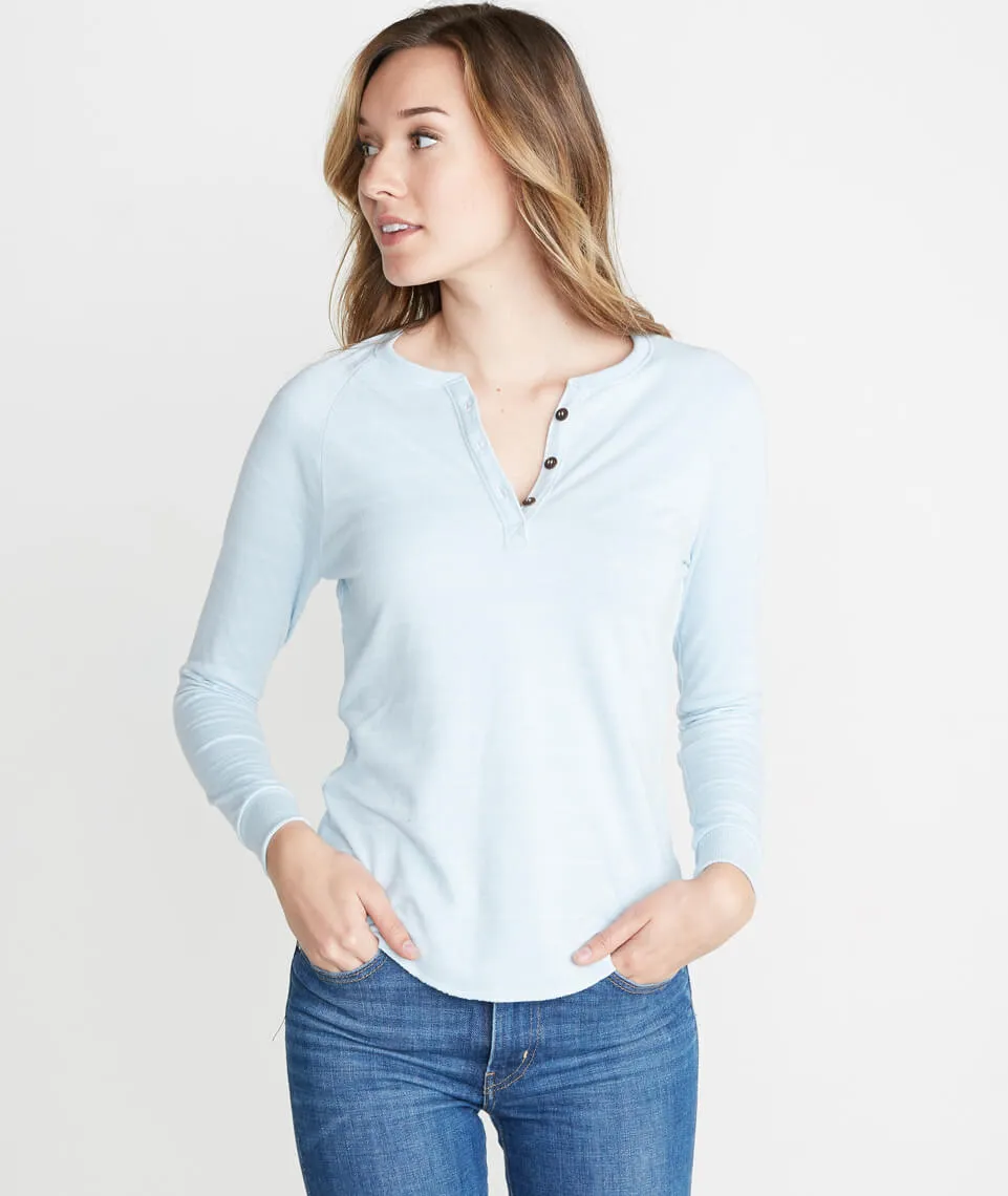 Double Knit Henley in Carolina Blue Stripe sold by Marine Layer