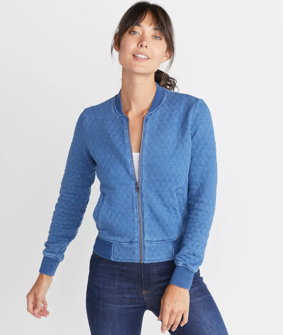Atlantic Bomber in Mid indigo Wash sold by Marine Layer