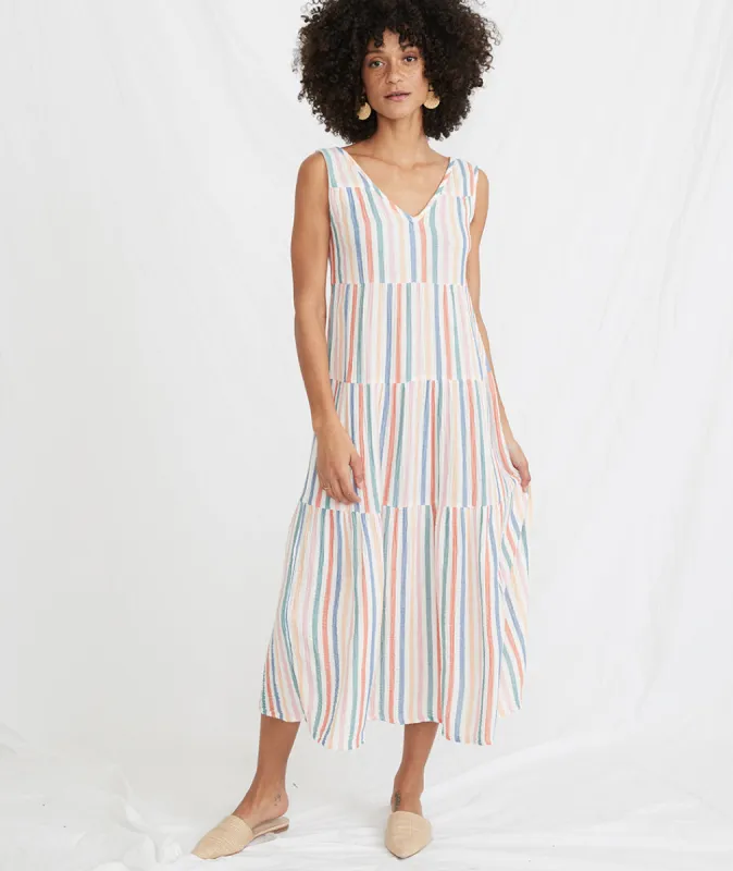 Corinne Maxi Dress in Multi Stripe sold by Marine Layer