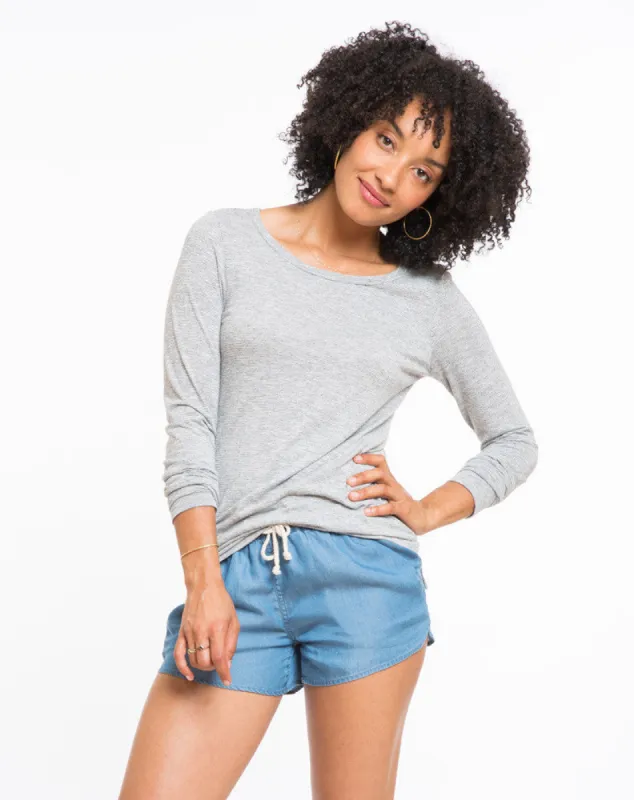 Hi-Low Crewneck - Thin Grey and White Stripe sold by Marine Layer