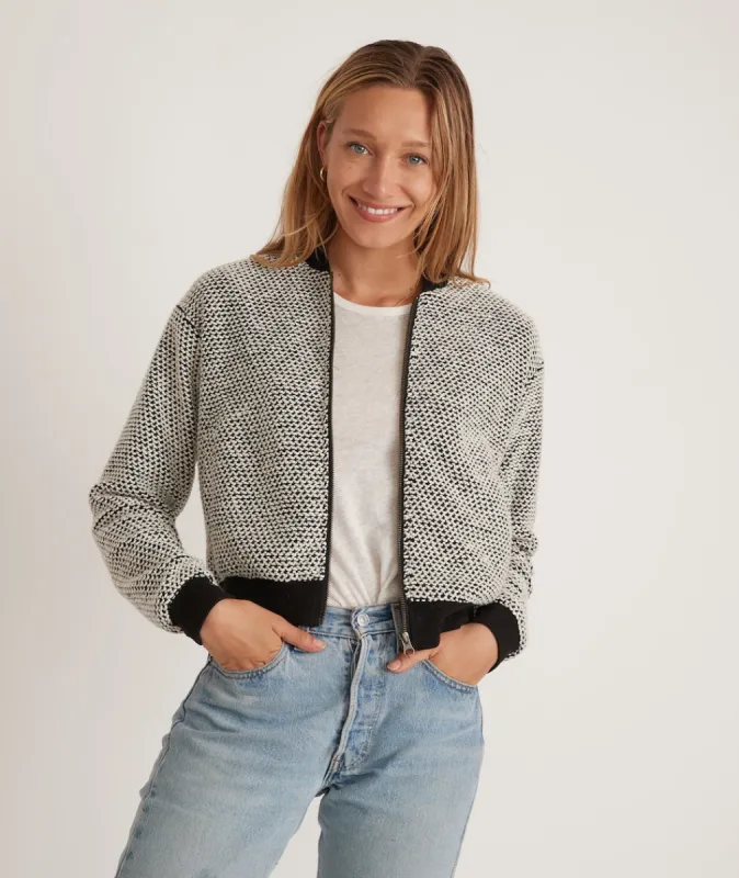 Birdseye Bomber in Black/White Contrast sold by Marine Layer
