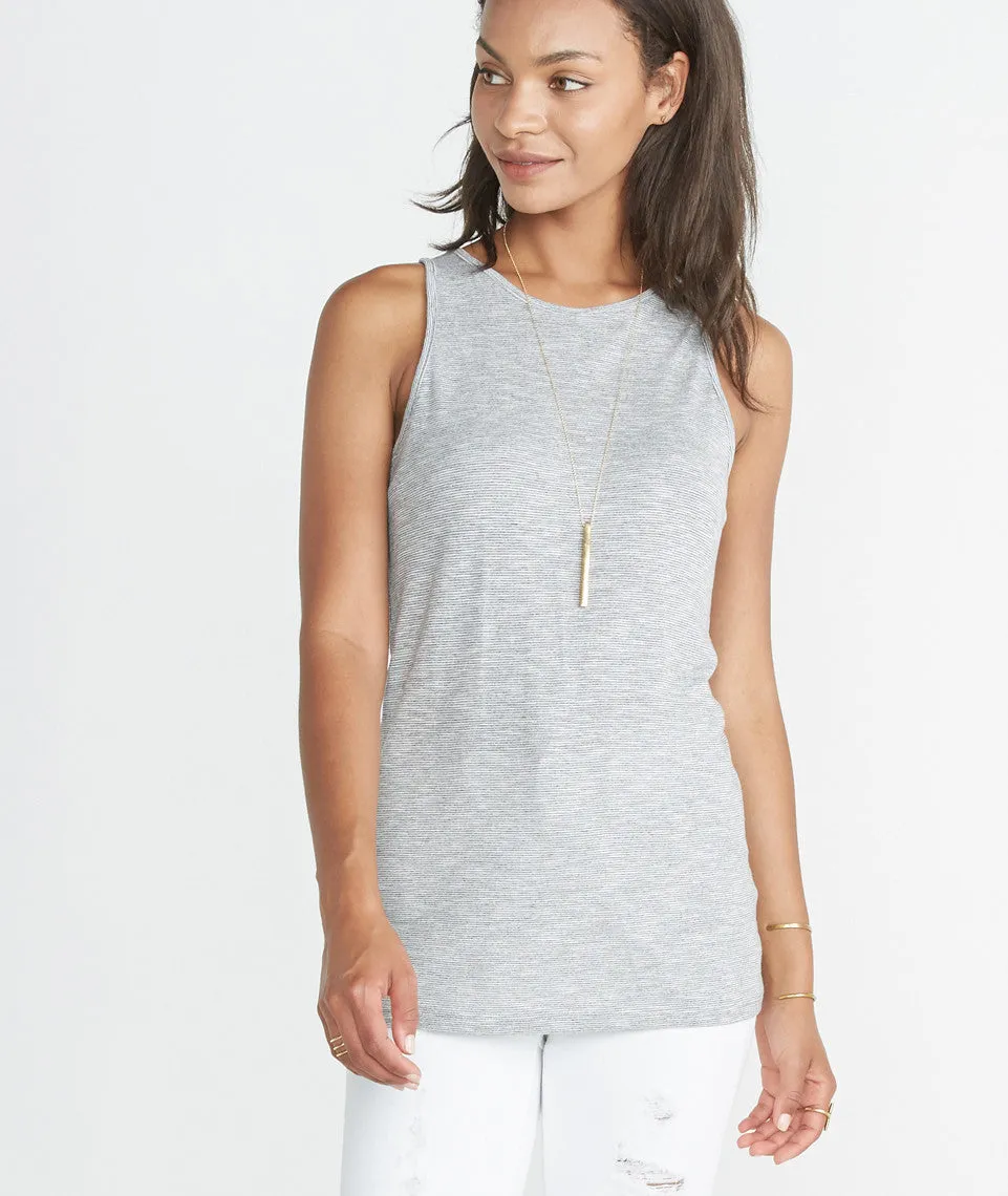 Tori Racerback Tank in Grey and White Stripe sold by Marine Layer product image thumbnail 3