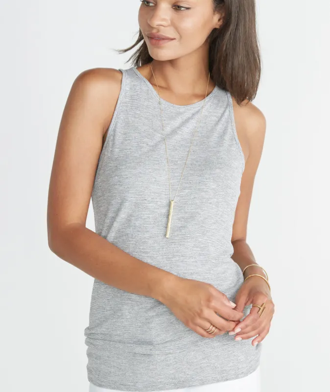 Tori Racerback Tank in Grey and White Stripe sold by Marine Layer