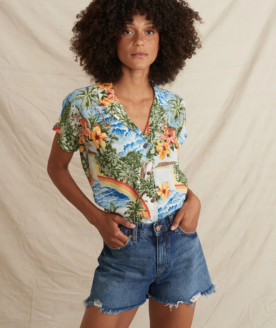 Malia Button Down in Blue Hawaiian Print sold by Marine Layer