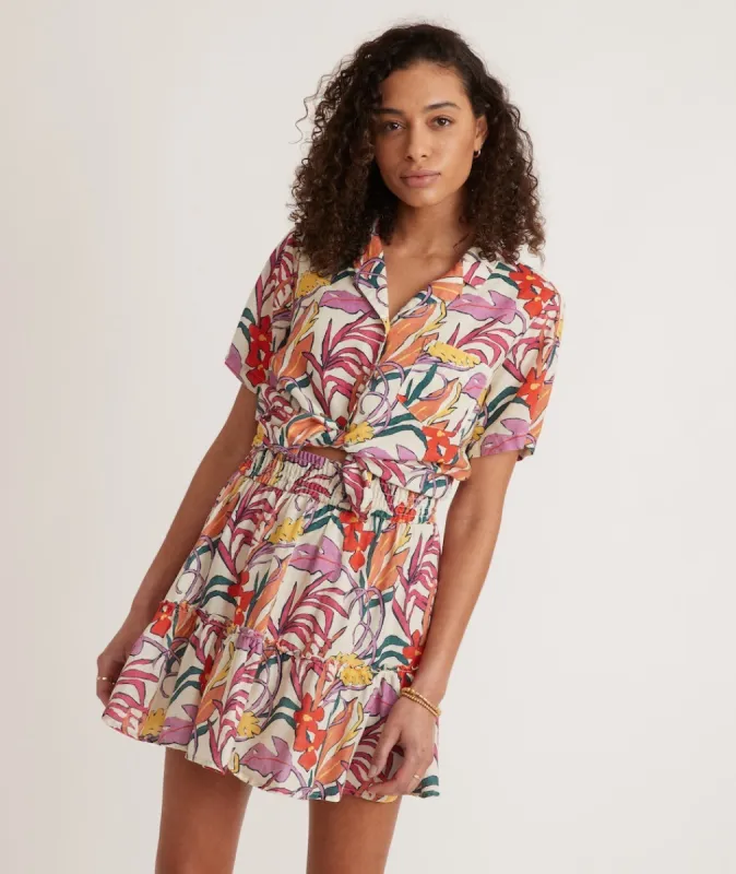 Sofie Smocked Mini Skirt in Tropical Floral sold by Marine Layer