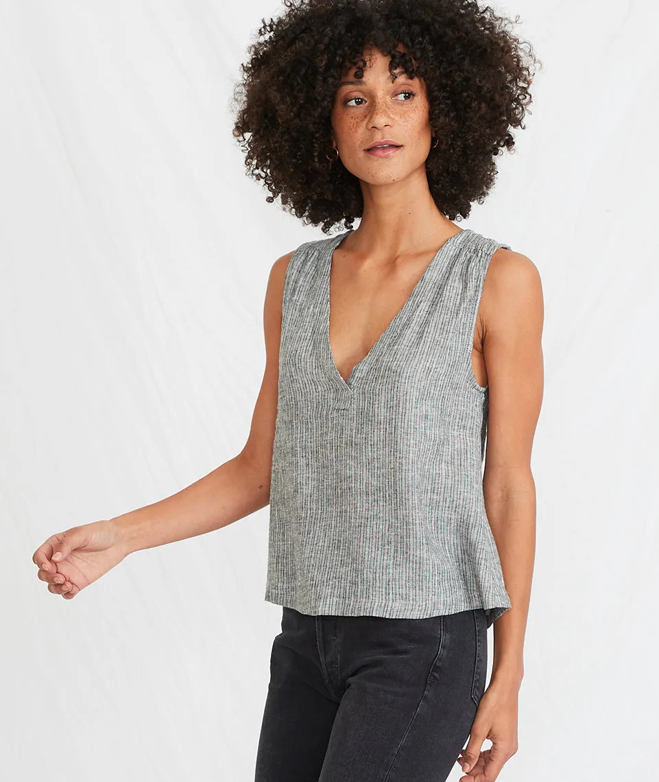 Tory Tank in Black/White Stripe sold by Marine Layer