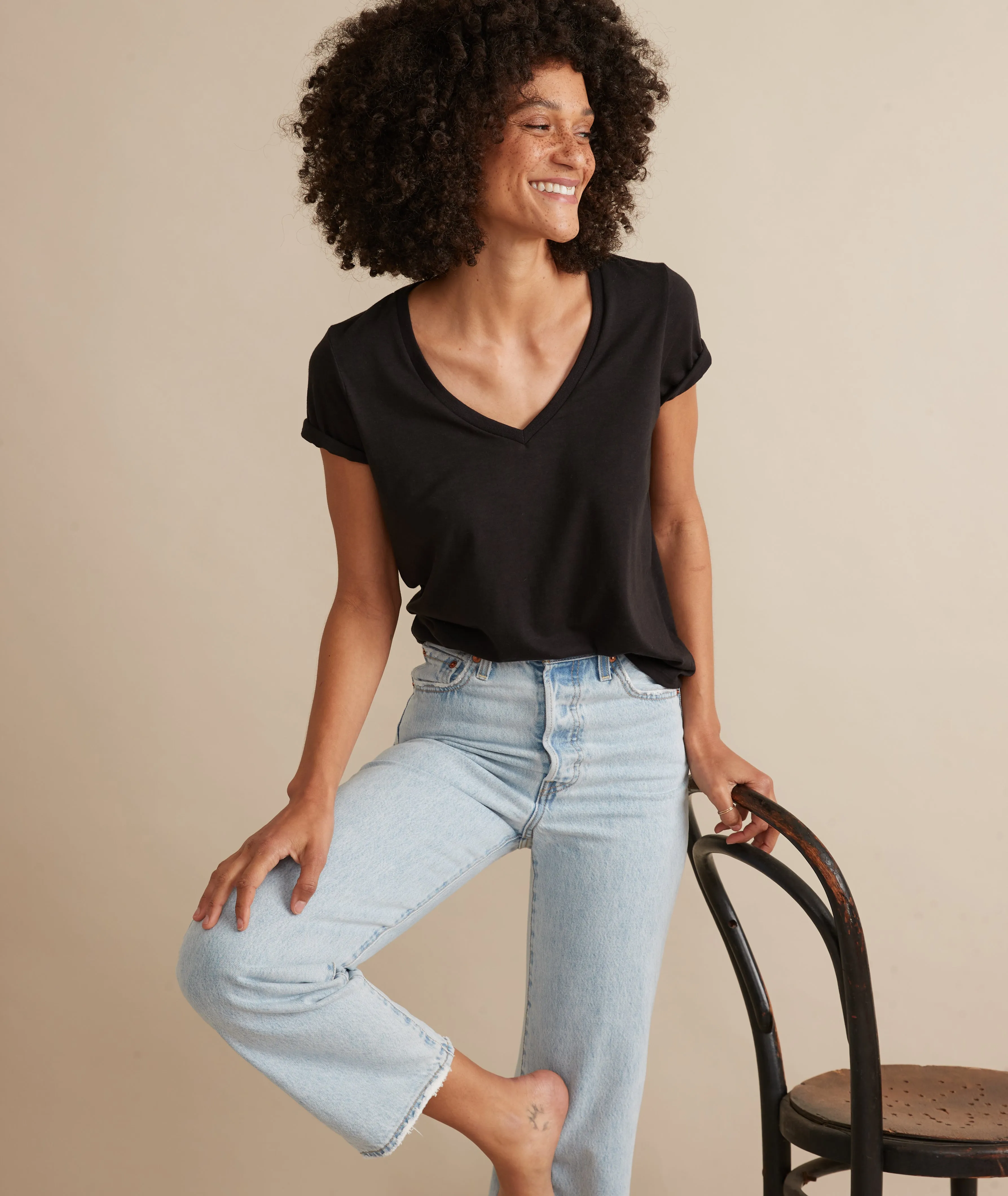 Classic V-Neck Tee in Black sold by Marine Layer