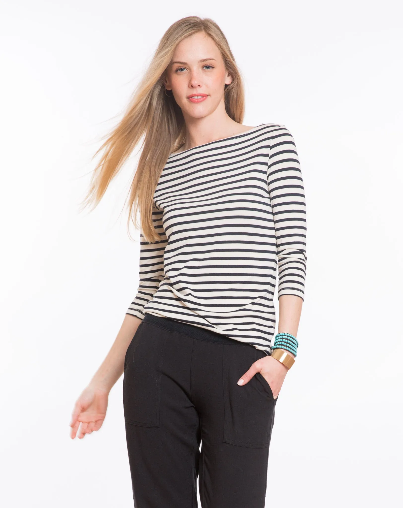 Darby Striped Boatneck Crew - Navy and White Stripe sold by Marine Layer