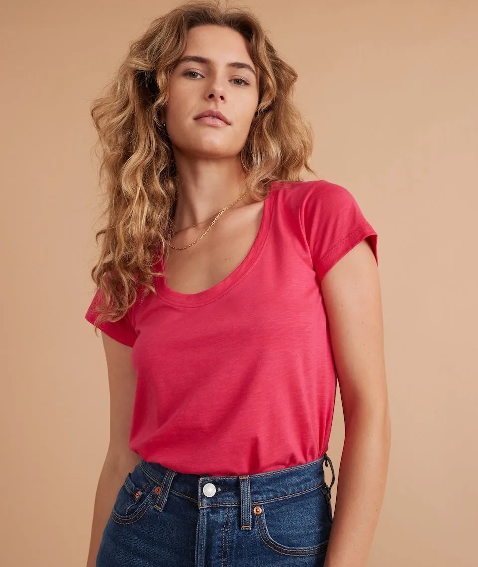Classic Scoop Neck Tee in Bright Rose sold by Marine Layer